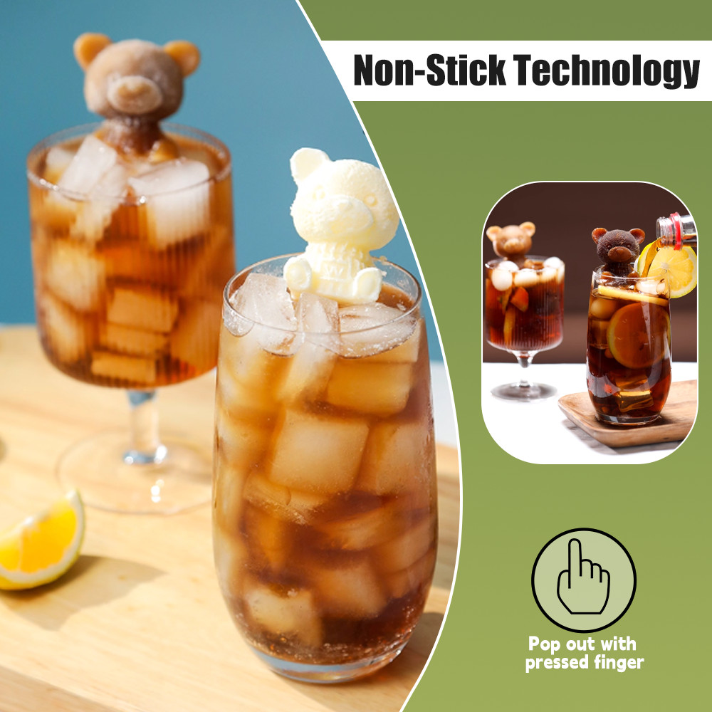 2pcs Cute Bear Shape Ice Cube Mold 2-hole Silicone Ice Tray Bear Ice Cube