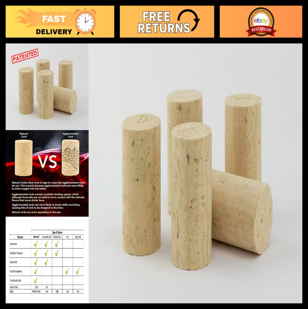 100 Natural Wine Corks #9 44x24mm - Slim, Patented, Non-Agglomerated - 100pcs