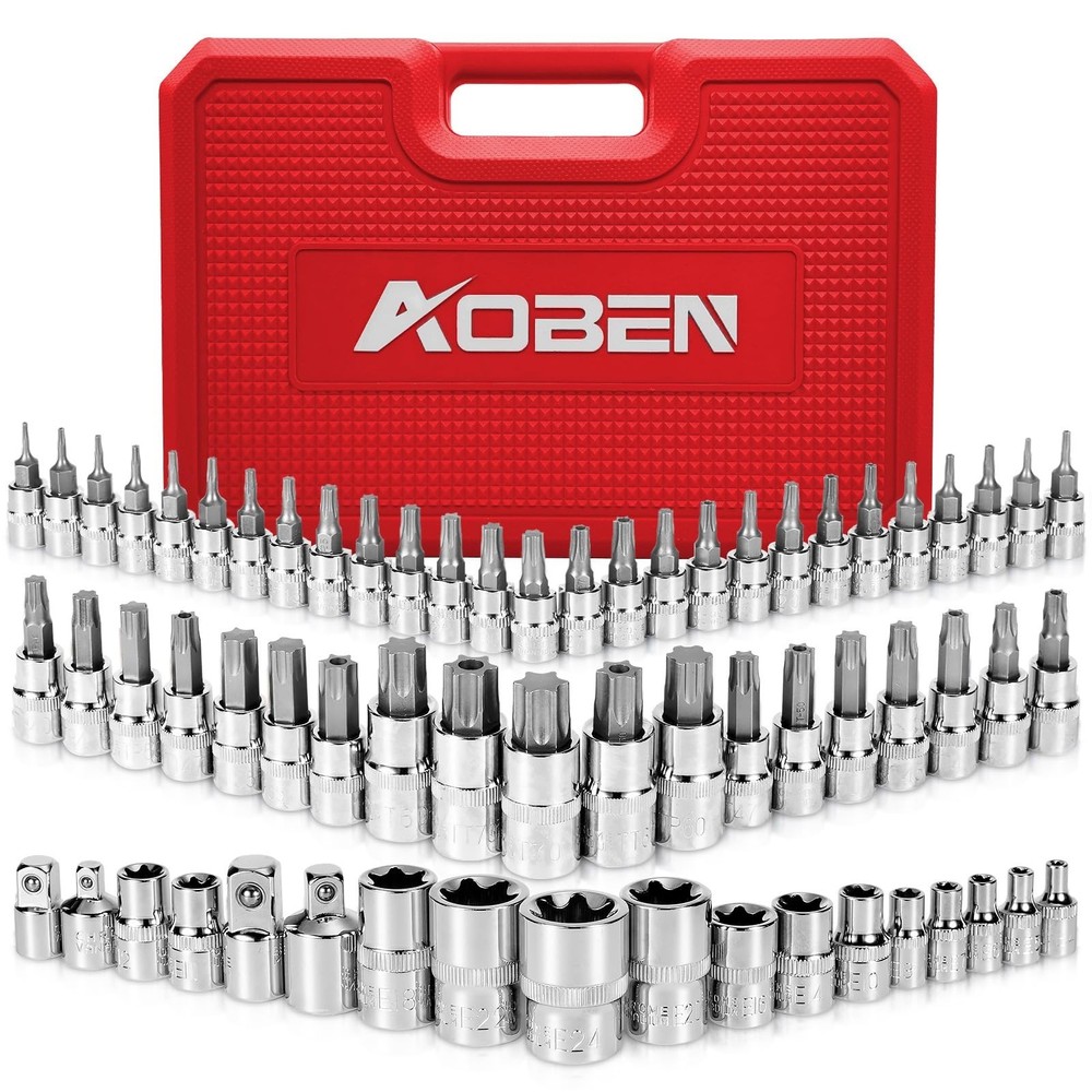 AOBEN 64Pcs Master Torx Bit Socket and External Torx Socket Set, 1/4, 3/8, 1/...