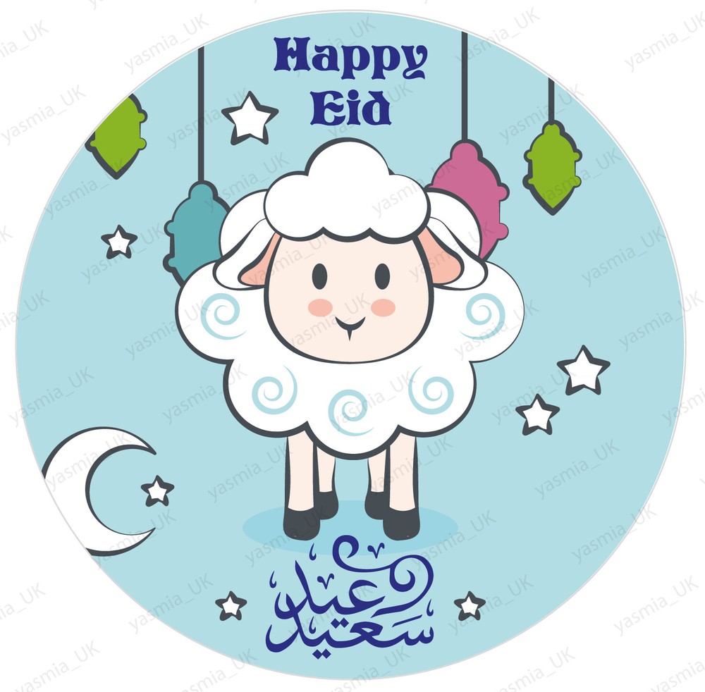 35 Eid Mubarak Stickers Decorations Labels Sheep Eid Al Adha Light Blue