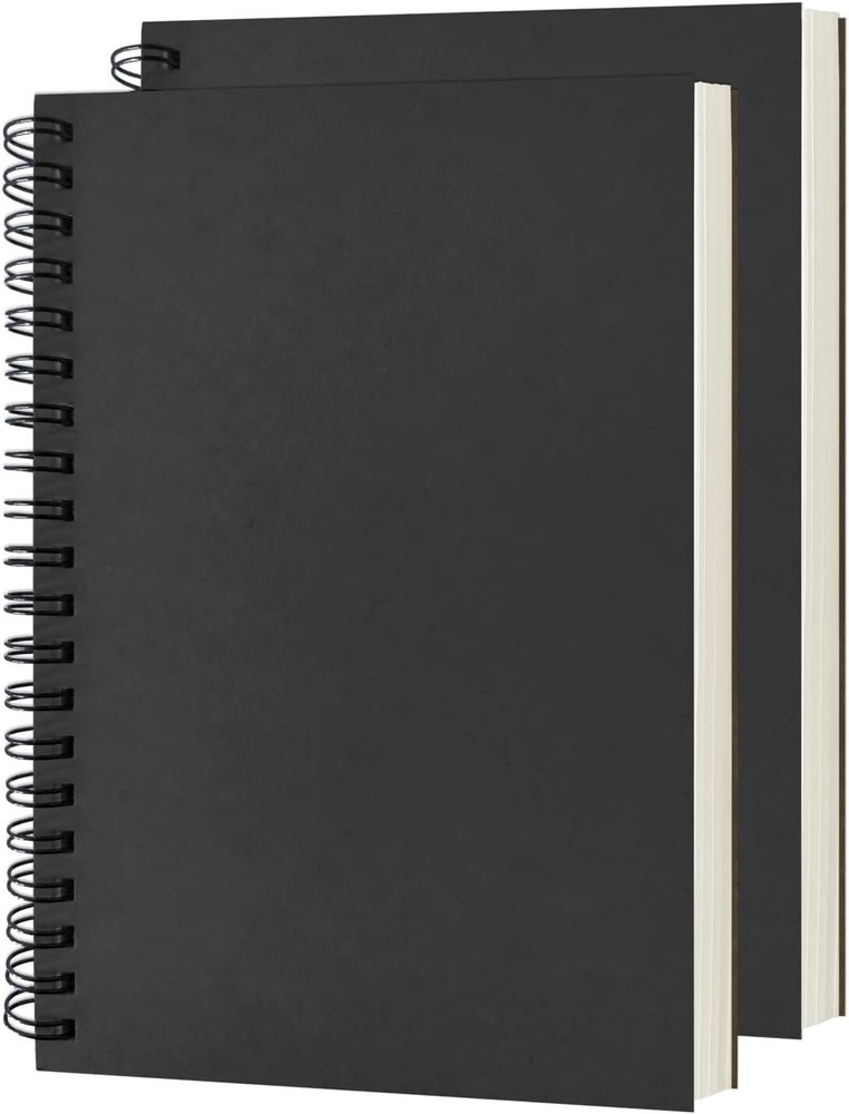 2- Pack Soft Blank Spiral Notebook - Sketch book 100 Pages / 50 Sheets ''Black''