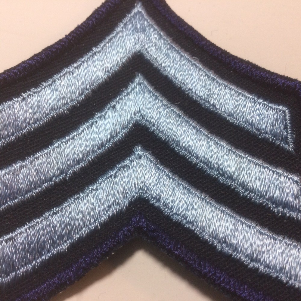 (2) Sergeant Chevron - 3 Light Blue Stripes on DARK NAVY (Navy Border) Patch