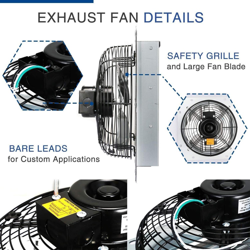 12" Shutter Exhaust Fan + Temp Control & Cord Kit, Ventilation Solution