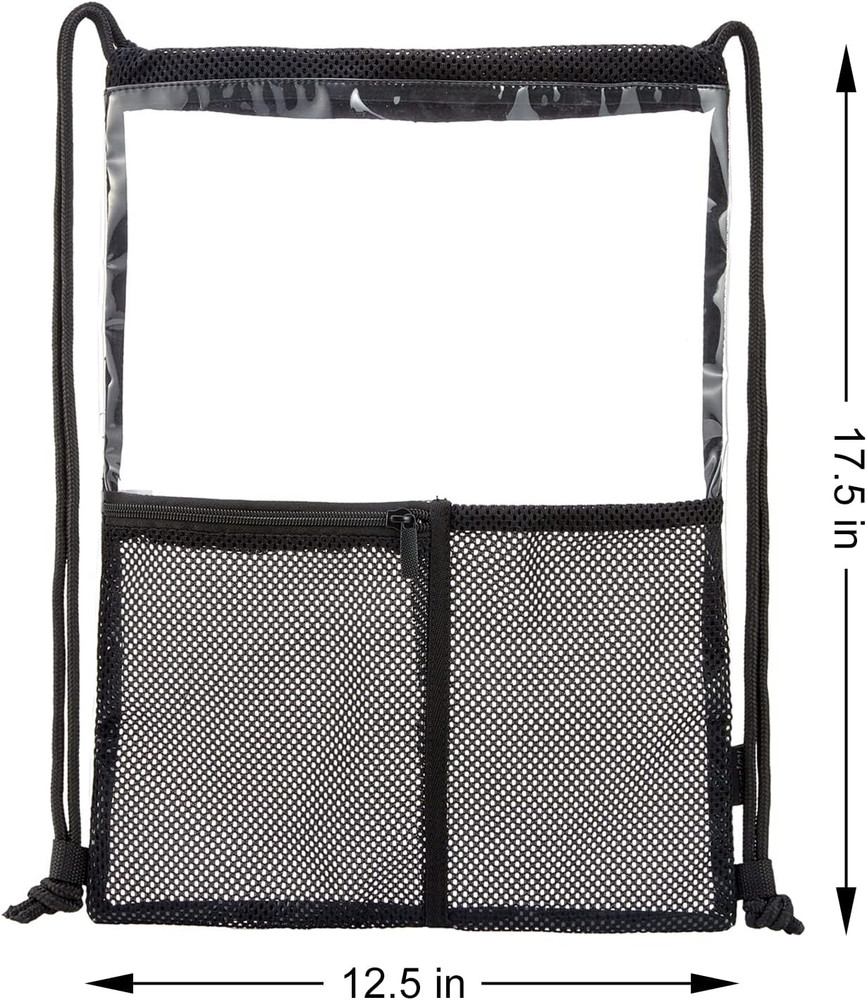 Clear Drawstring Backpack - 10Pack String Cinch Bag Mesh Pocket, Bluk for Gym,St