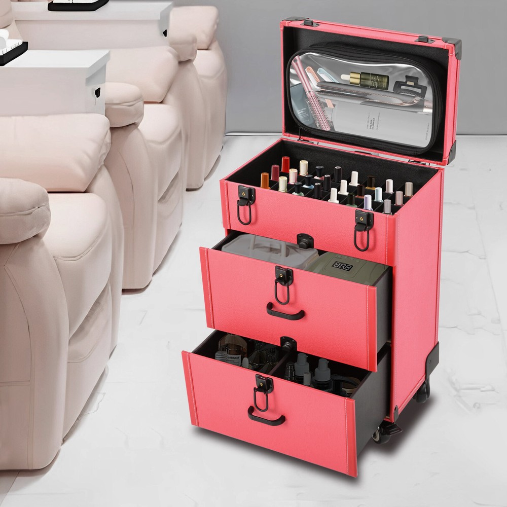 Cosmetic Storage Box & Lock Rolling Makeup Train Case, Makeup Organizer Suitcase