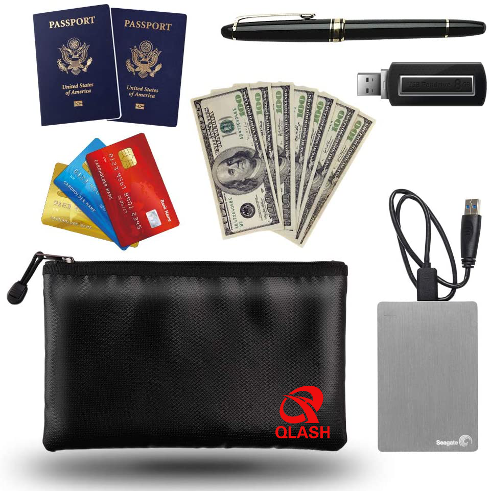 Upgrade New 2000℉ Fire Proof Document Bag Water Resistant Cash Certificate Safe