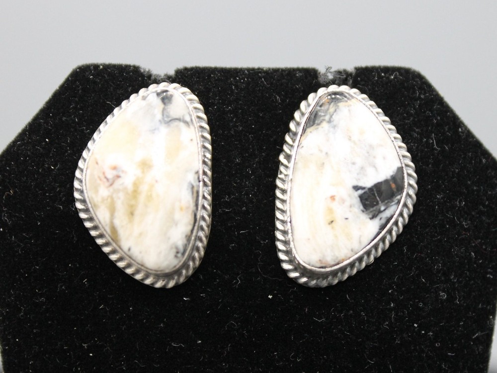 White Buffalo and Sterling Push Back Earrings