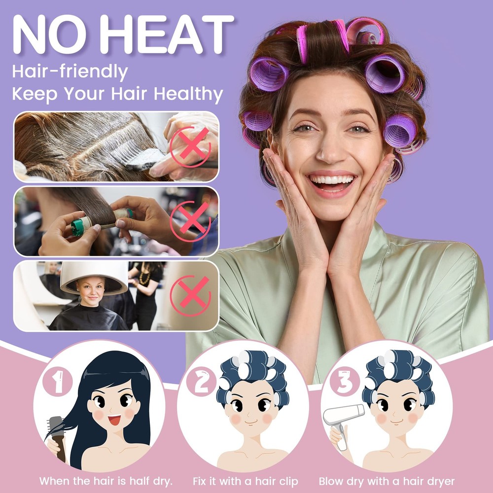 33pc Self Grip Hair Rollers Set Curlers Clips Storage Bag Volume Styling