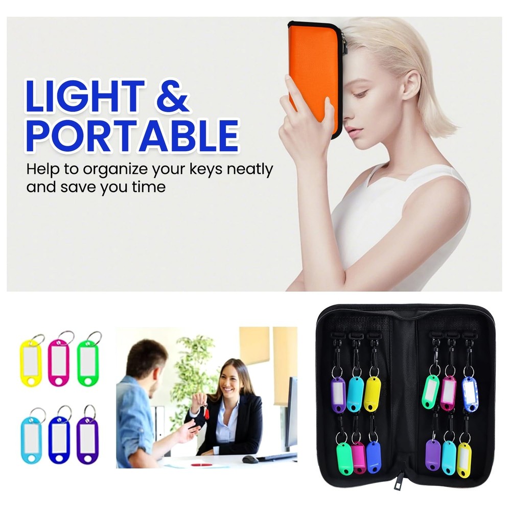 Key Organizer Zippered Key Case Fireproof Waterproof Binder 12 Hooks Tags Book