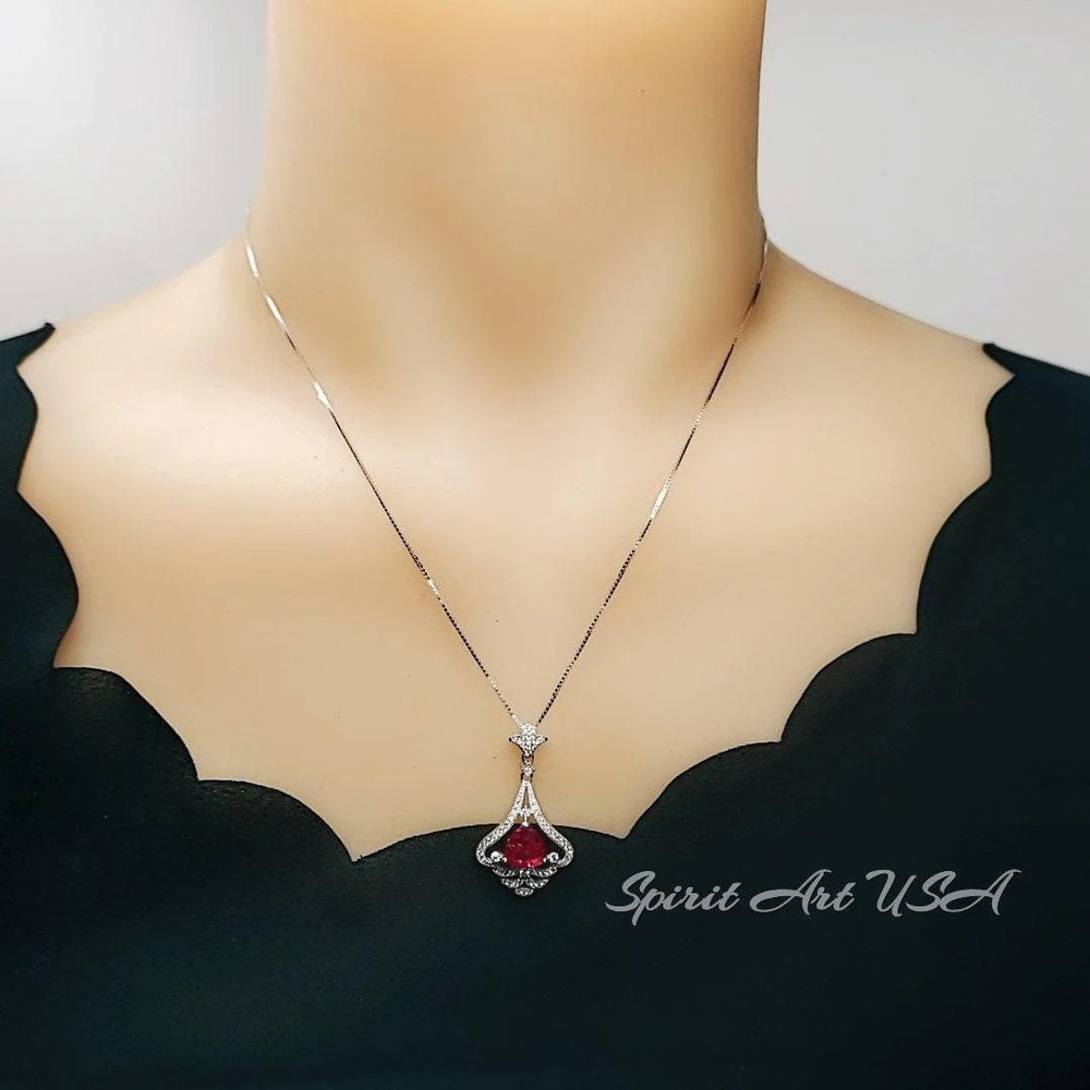 Mandolin flower Red Ruby Necklace - 1.2 ct Trillion Cut Red Ruby Pendant -