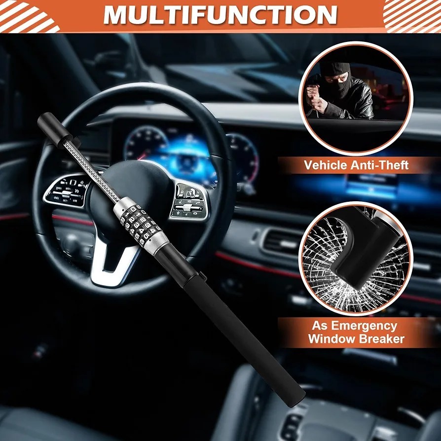 Tevlaphee Steering Wheel Lock, 5-Digit Keyless Combination Anti-Theft Device