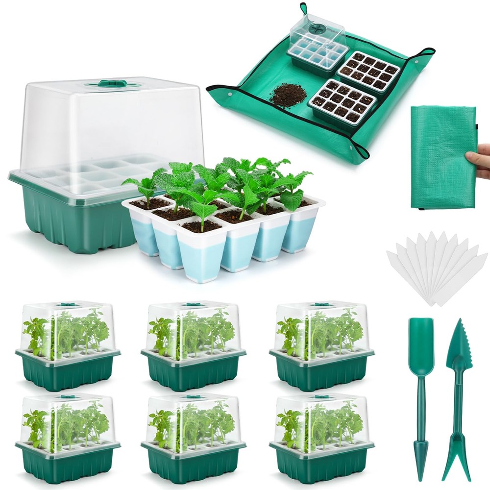 Reusable Seed Starter Tray with 72 Soft Silicone Cells, 6 Pack Seed Starter K...