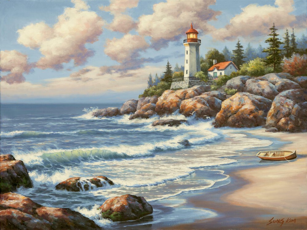 Ceramic Tile Mural Kitchen Backsplash - Kims Lighthouse-Ocean Sea Nautical Art
