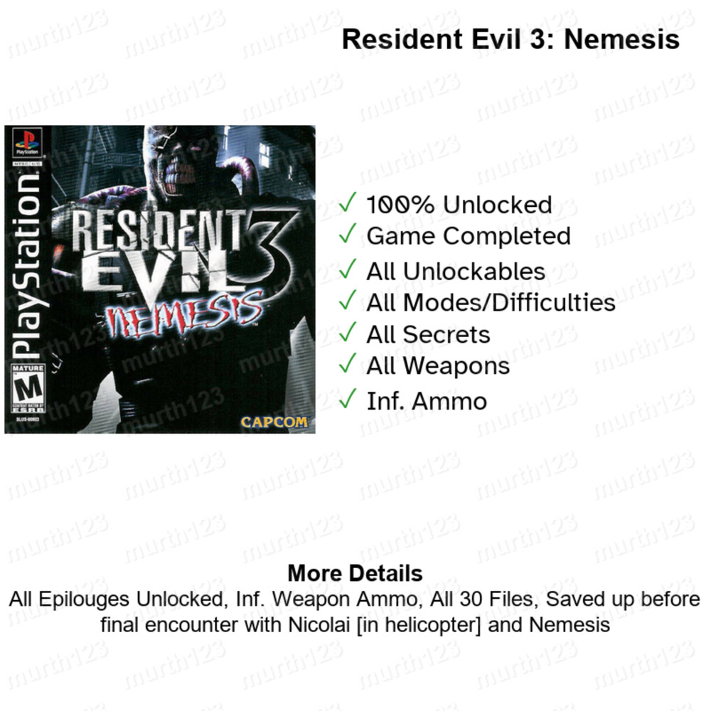 RESIDENT EVIL 1 2 3 4 | MEMORY CARD SAVES | PSX PS2 Code Veronica Nemesis Cheats