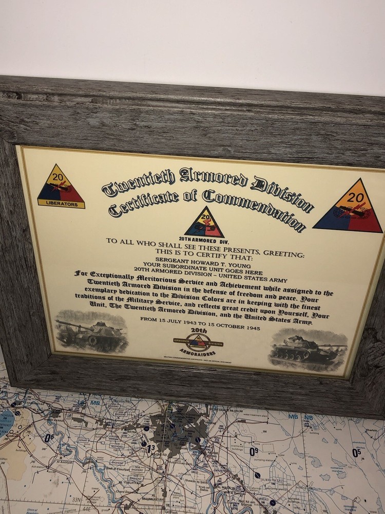 20TH ARMORED DIVISION / COMMEMORATIVE - CERTIFICATE OF COMMENDATION