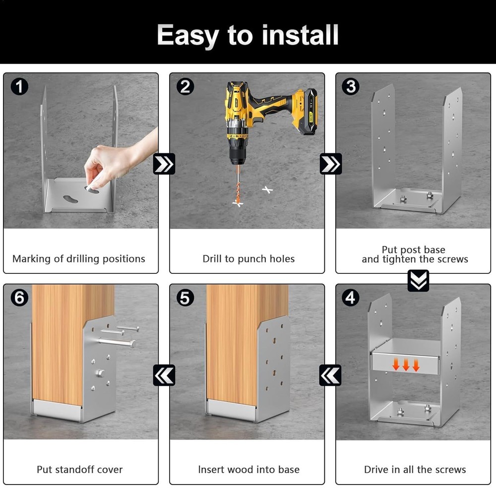 4"x 4" Stainless Steel Adjustable Post Base 4Pcs for Deck Railing Support