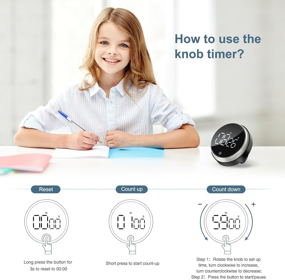 Digital Magnetic Timer LED Display Adjustable Volume Kitchen Office