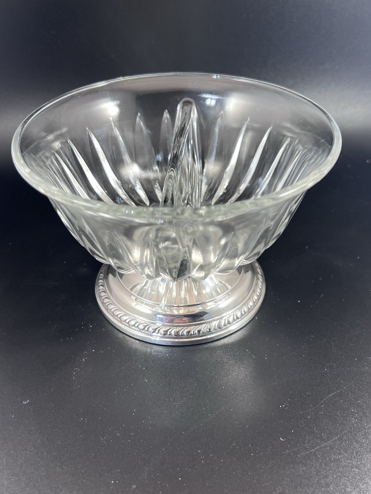 Gorham Sterling Silver Footed Divided Crystal Bowl Nuts Candy