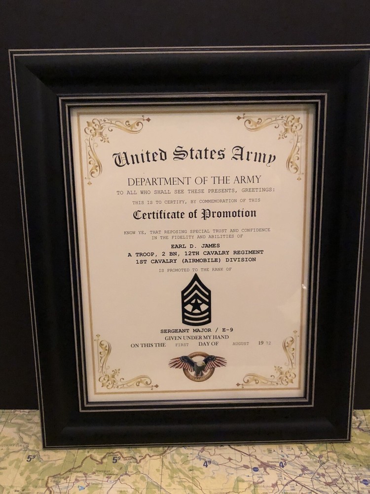 SERGEANT MAJOR / SGM (E-9) U.S. Army ~ Commemorative Promotion Certificate