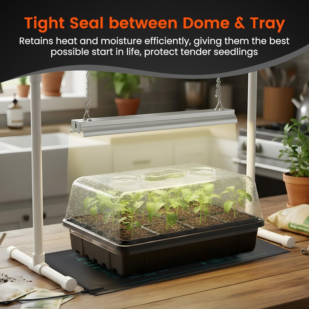 [Thick Plastic] 3-Set Strong Seed Starter Trays with 5" Humidity Domes for Se...