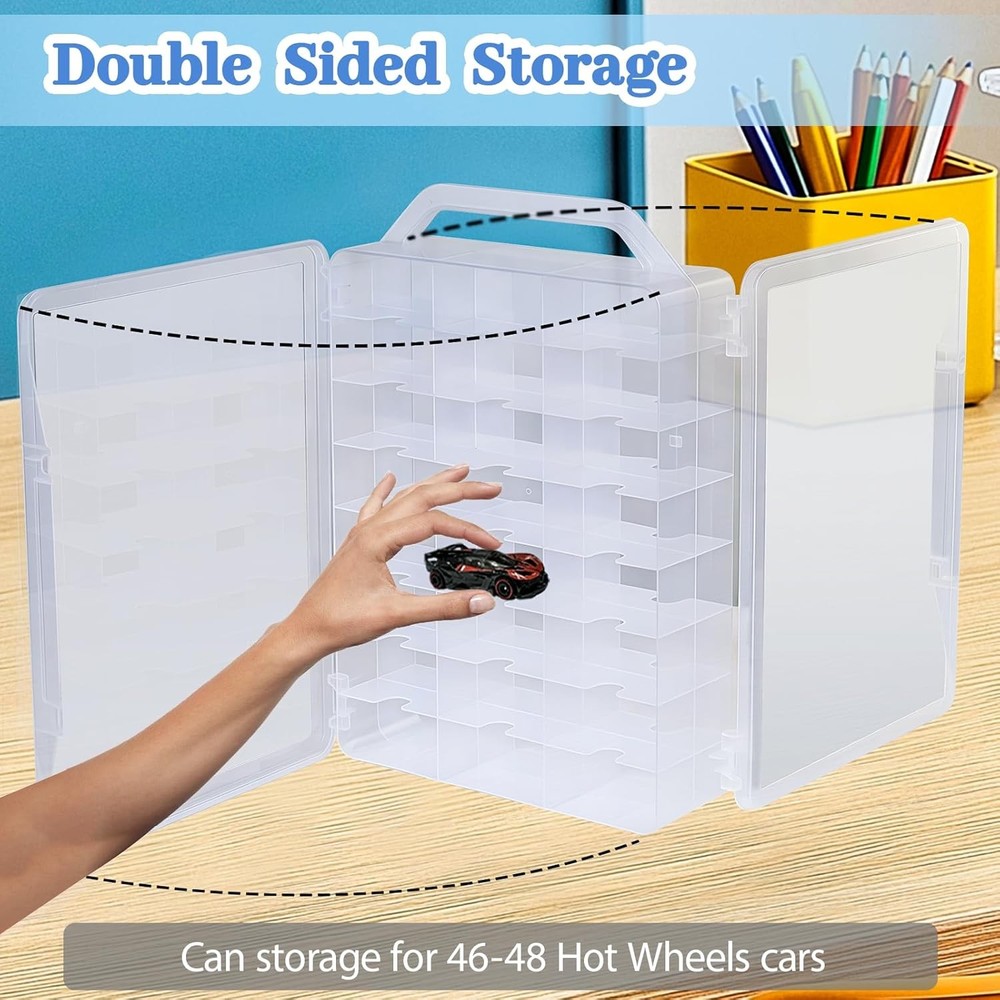 Double Sided Storage Case for Hot Wheels with Carrying Handle, Clear