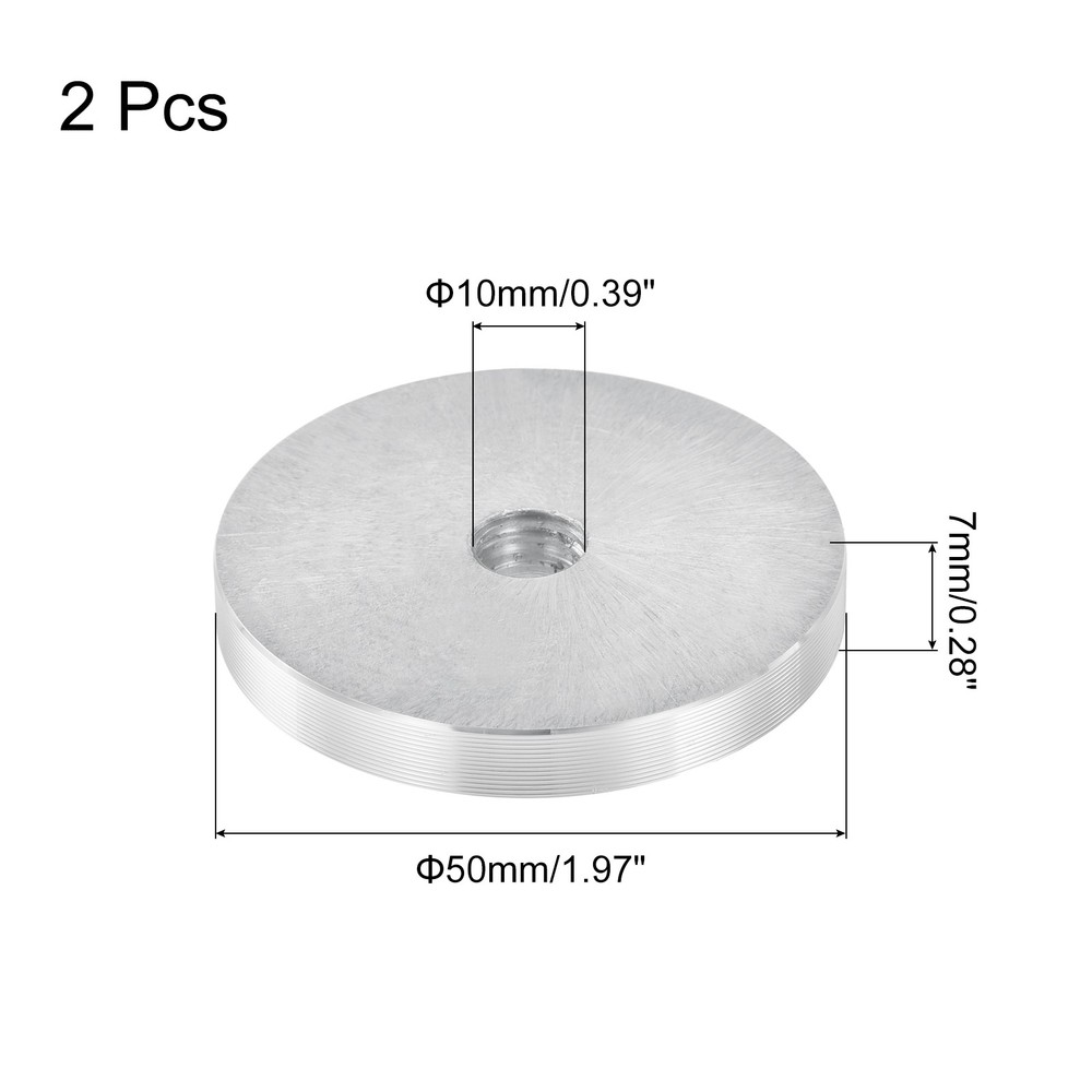M10 Thread 50mm Diameter Round Shape Aluminum Disc Hardware 2pcs, Silver