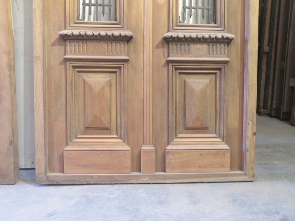 Double antique entry door with iron insert X1798