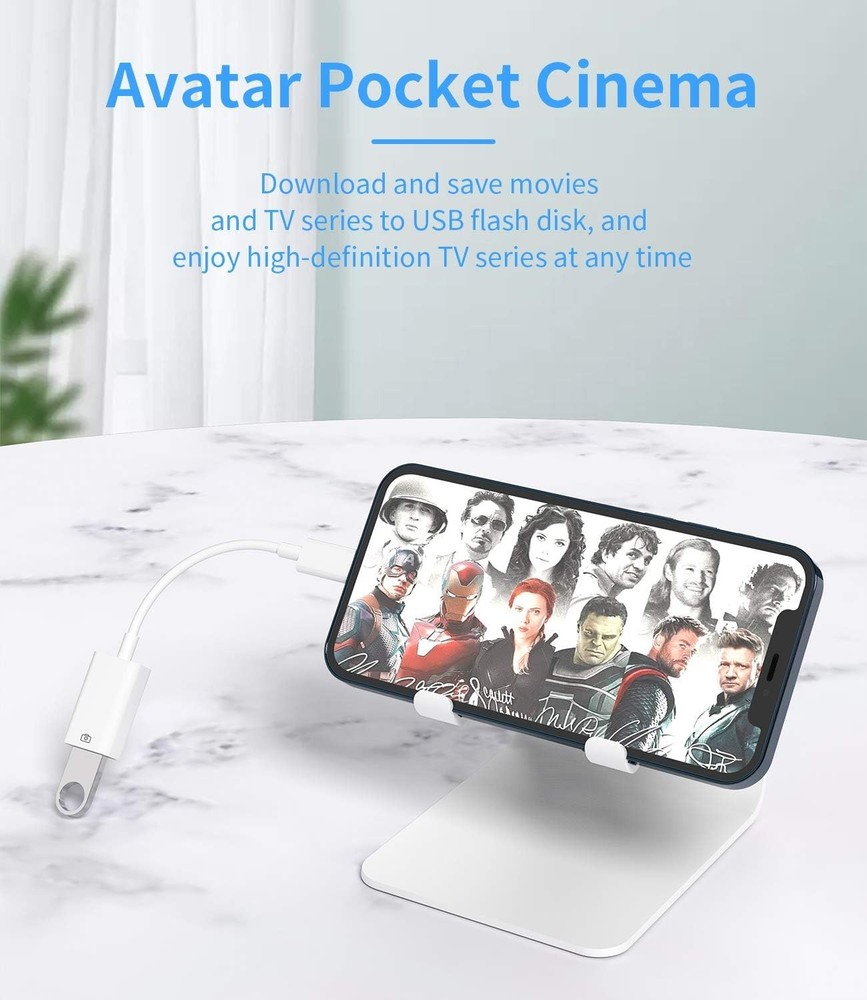 Lightning to USB OTG Adapter for iPhone iPad Camera Card Reader MIDI Hub