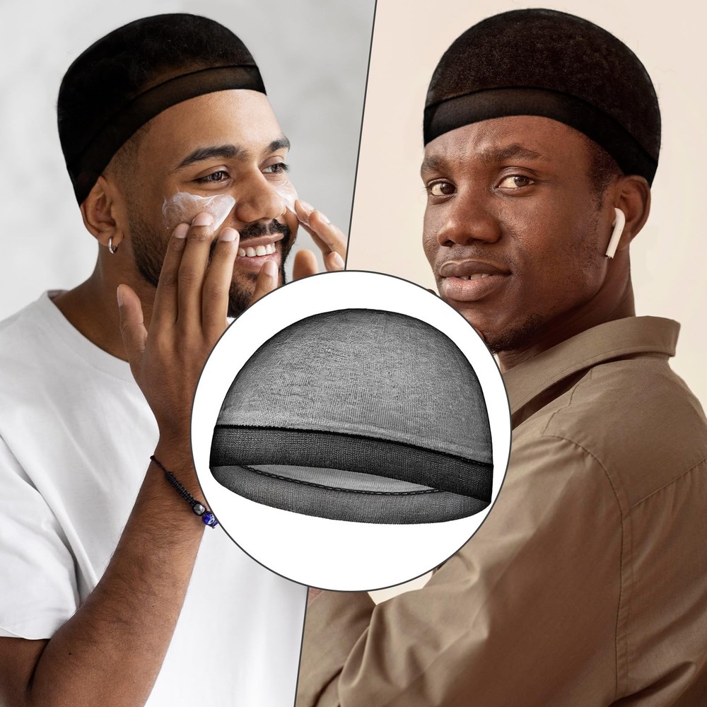 10Pcs Silky Stocking Cap Breathable Wave for Men Soft Medium, Black