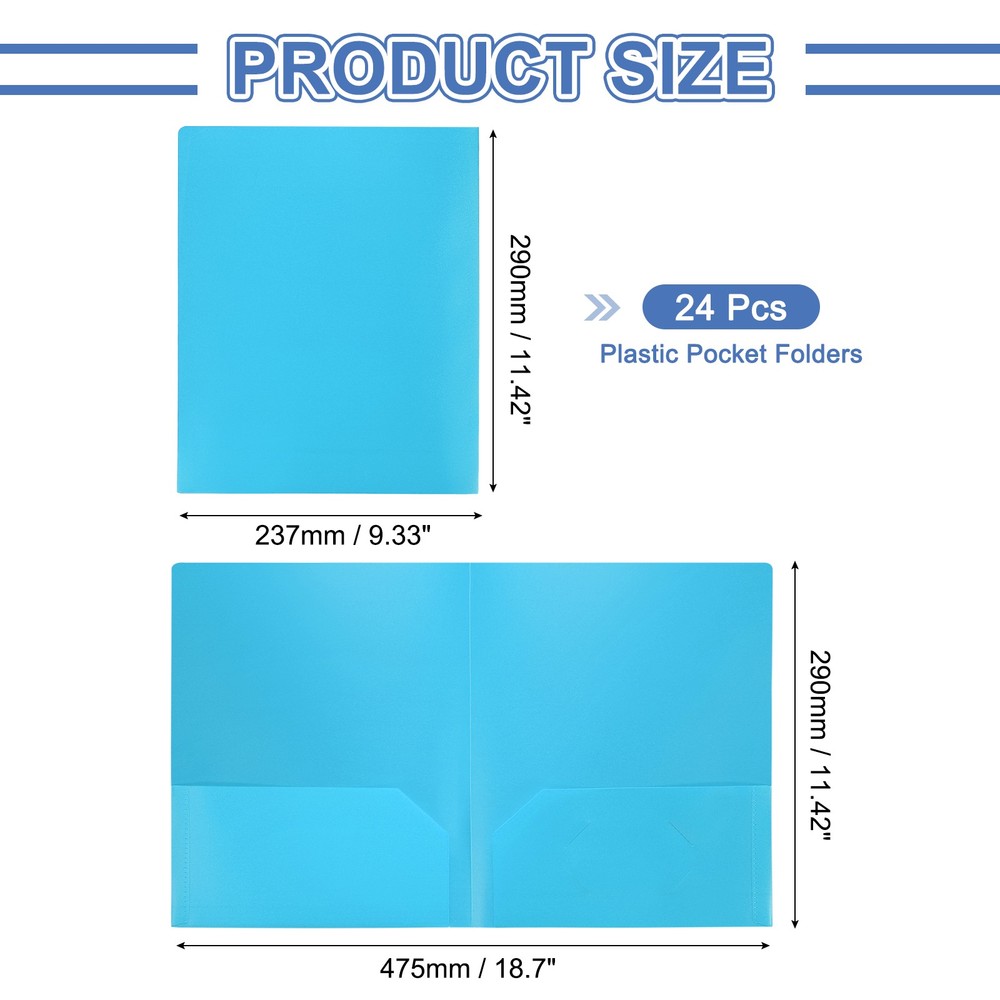 Blue Plastic Folders with Pockets, 24 Pack Plastic Pocket Folders