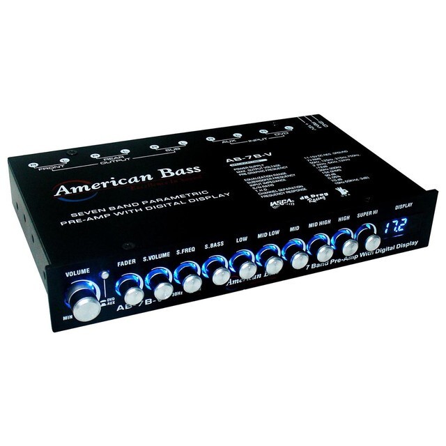 American Bass AB-7B-V | 7 Band Parametric Equalizer Pre-Amp + LED Voltage Meter