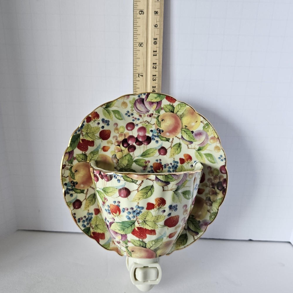 Vintage Formalities Night Light Porcelain Teacup Fruit Pattern Baum Brothers