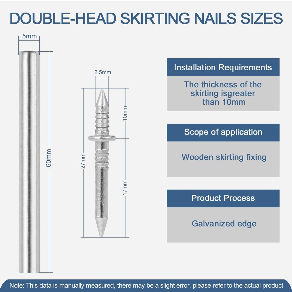 400pcs Hardware Nails Double Head Skirting with 4 Tools 1/4-80, Silver