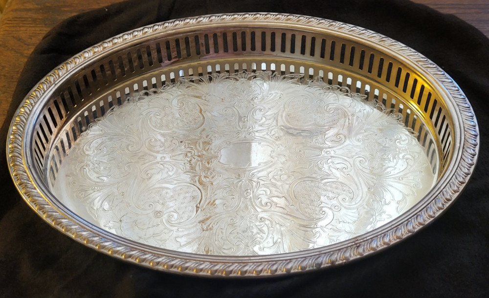 F.B. Rogers Silver Co Silverplate Tray on Brass Pierced Gallery