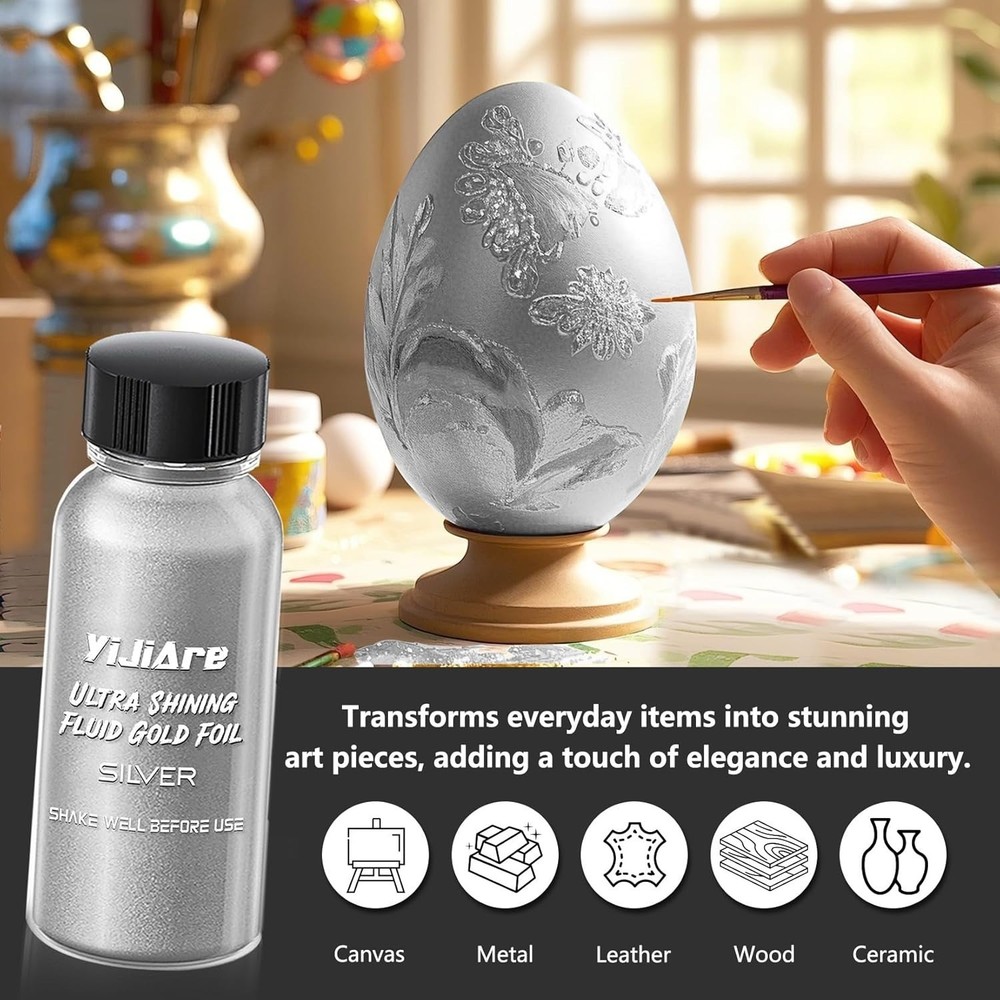 Liquid Silver Leaf Paint Kit - Alcohol-Based Quick Dry Ultra Shiny Metallic