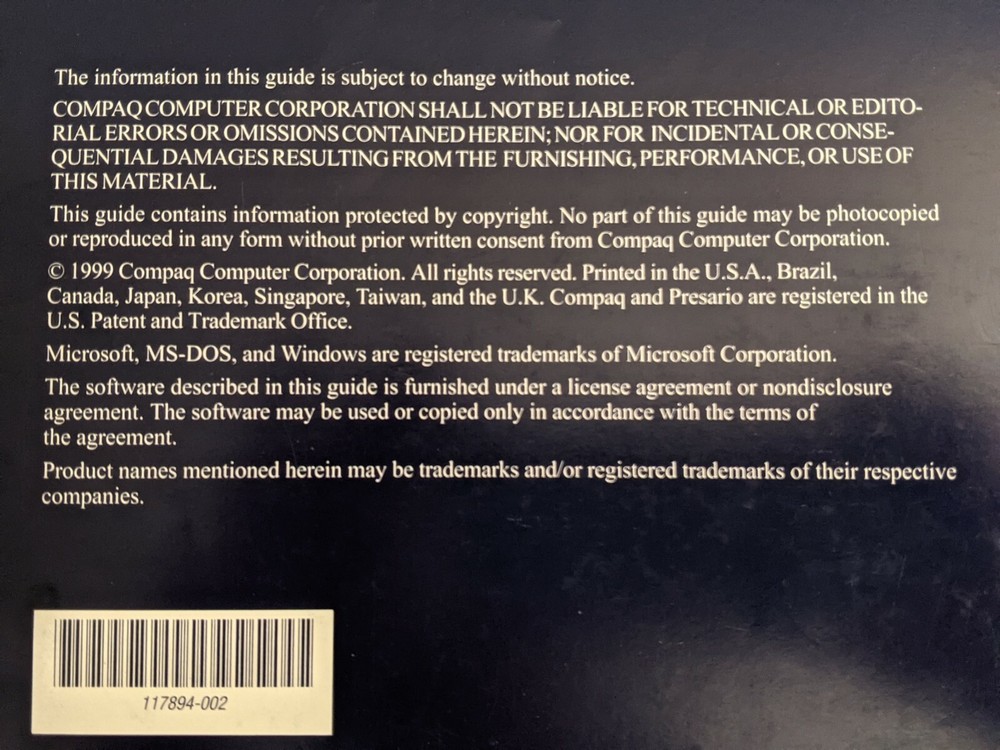 1999 Compaq Mobile Internet PC Reference Manual for Windows 98