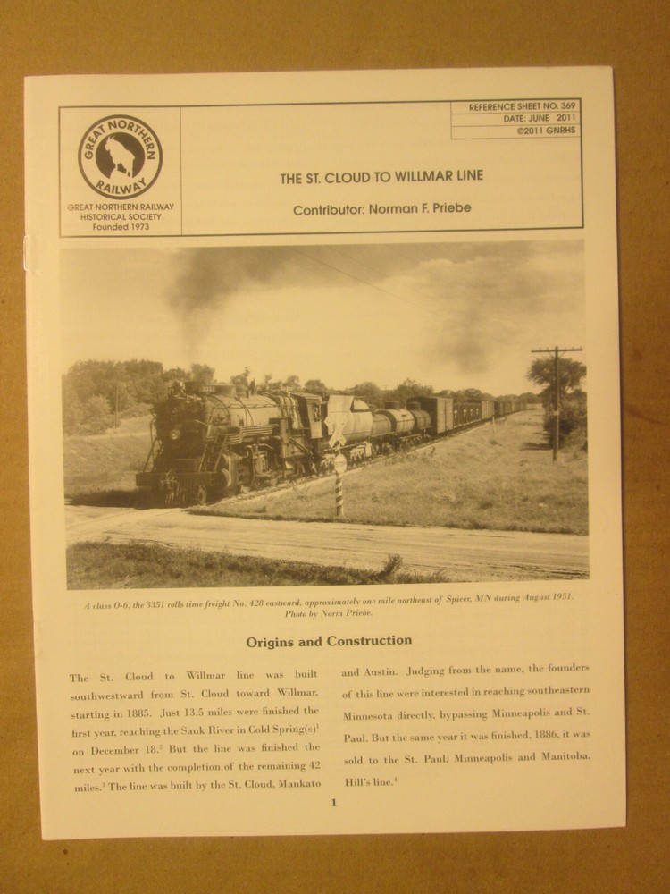 Great Northern Goat Reference Sheet 369 St. Cloud to Willmar Line