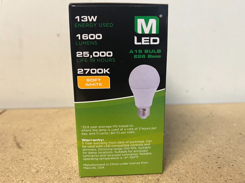 32 Pack Light Bulbs Maxlite 100W Equivalent LED Soft White 2700K A19 Dimmable