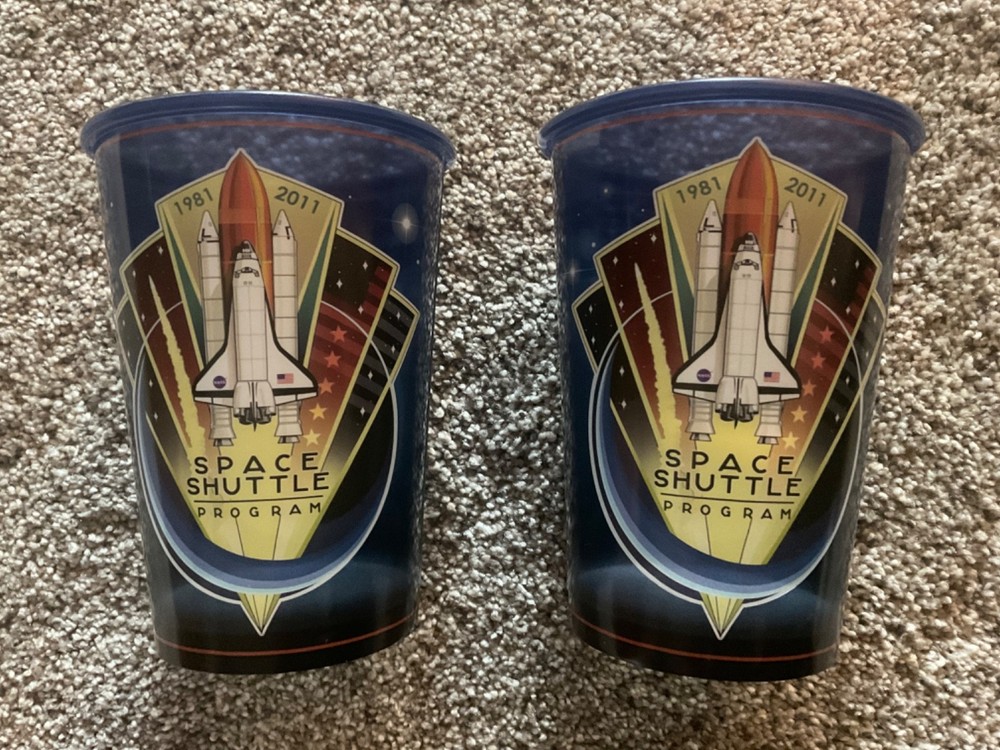 NASA Space Shuttle Memorabilia: Sticker, Plastic Cups, and Commemorative Program