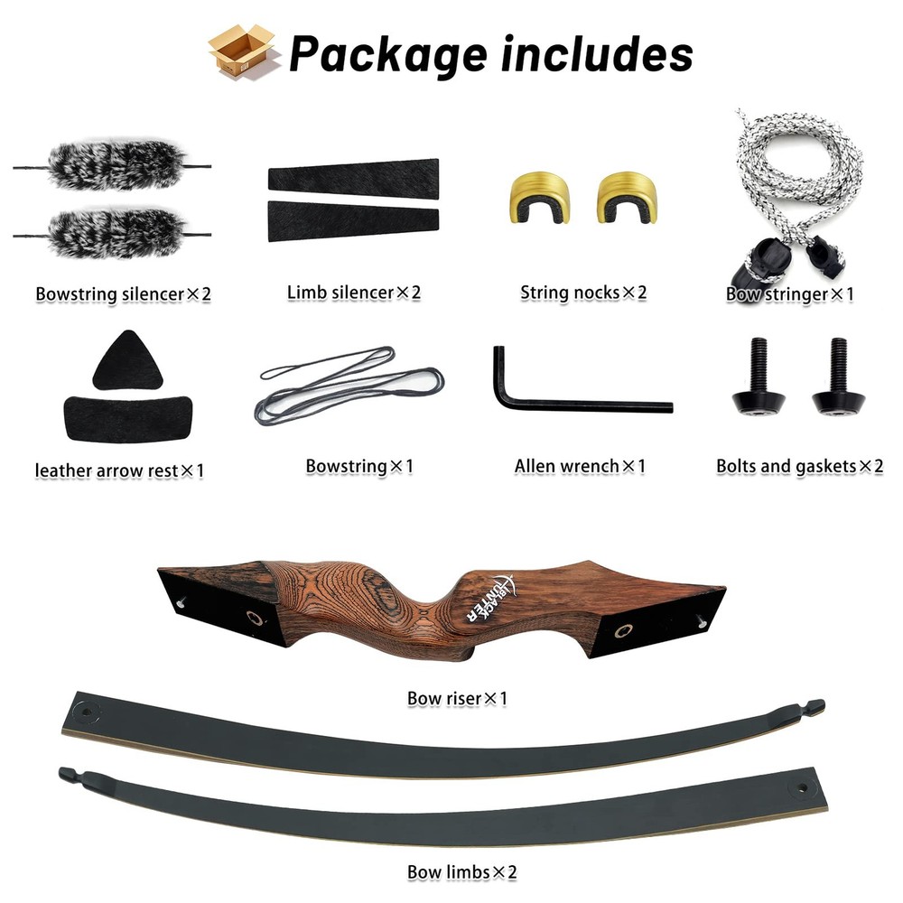 60 Inch Black Hunter Longbow 20-60 Lbs Archery Bow with Stringer Tool Right H...