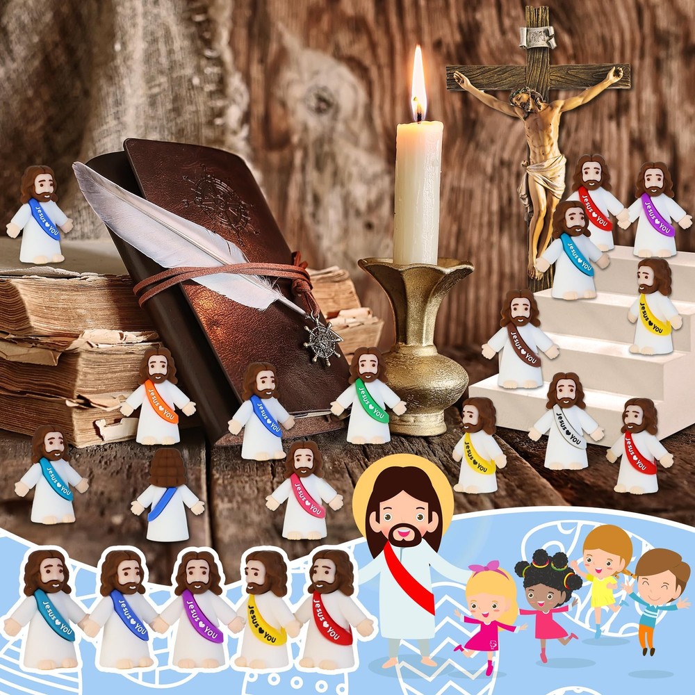 Bamamon 30 Pcs Little Jesus Figures, Mini Figurines in Bulk Multicolor