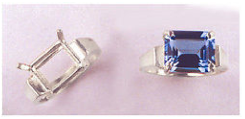 11x9mm Emerald Side Set Solid Silver Pre-Notched Ring Setting Size 7