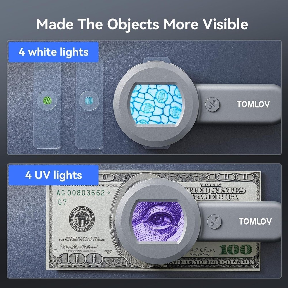 P10 Portable 100X Illuminated Microscope with 2" Screen & Dimmable LED Lights
