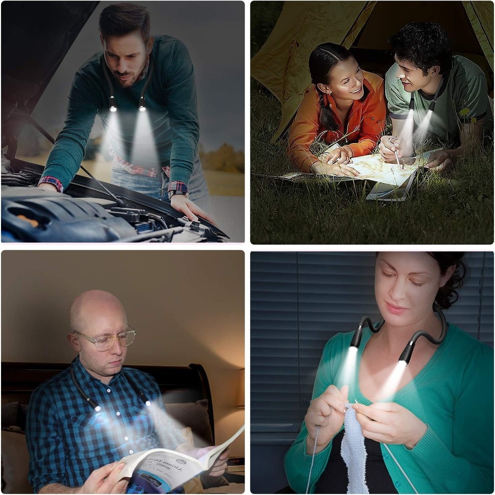 LED Neck Book Light USB Rechargeable, Hands Free, 4 Super Bright