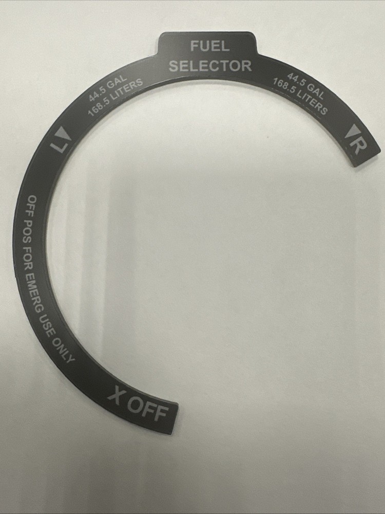 Mooney Fuel Selector Placard 44.5 Gallons