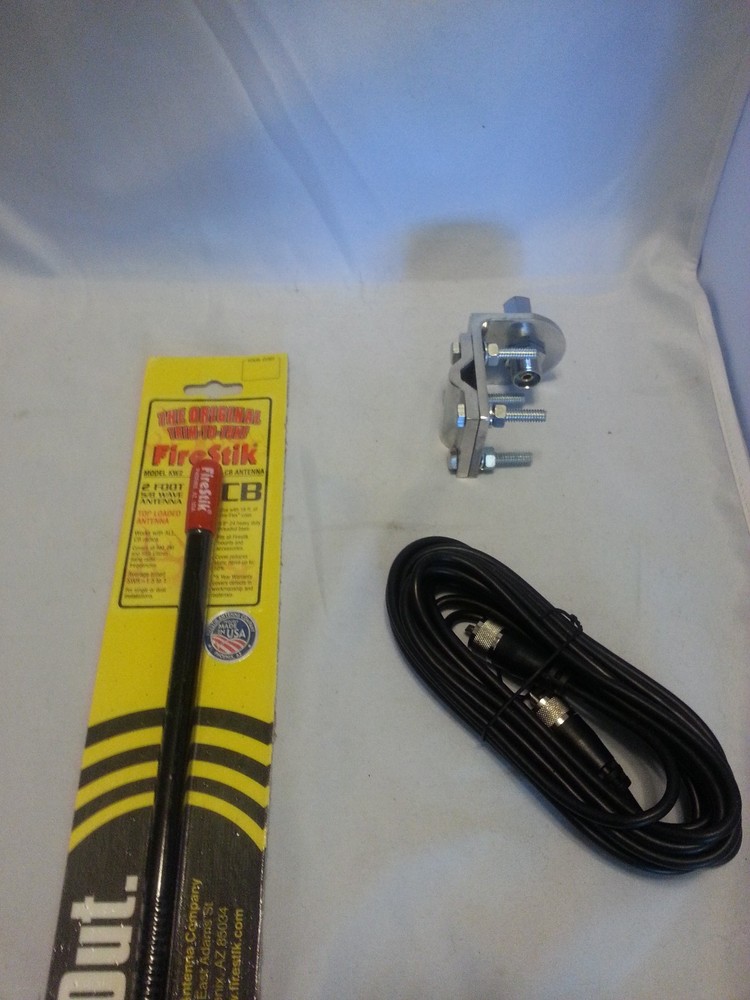 NEW FIRESTIK KW2,  KW2 B 2FT BLACK CB ANTENNA, 9FT COAX, BRACKET & STUD