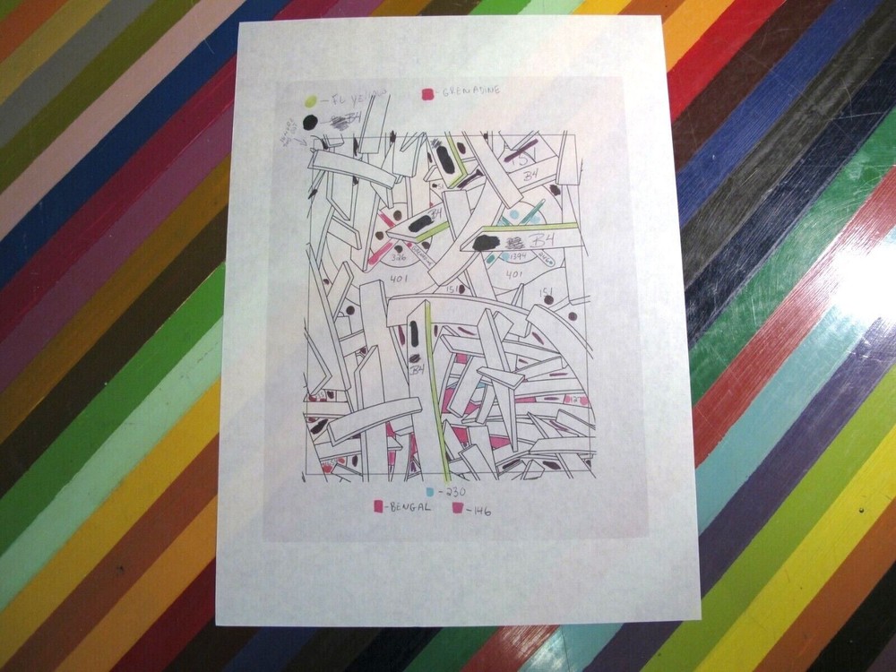 vtg KAWS art show print - working process transparency worksheet color correct.