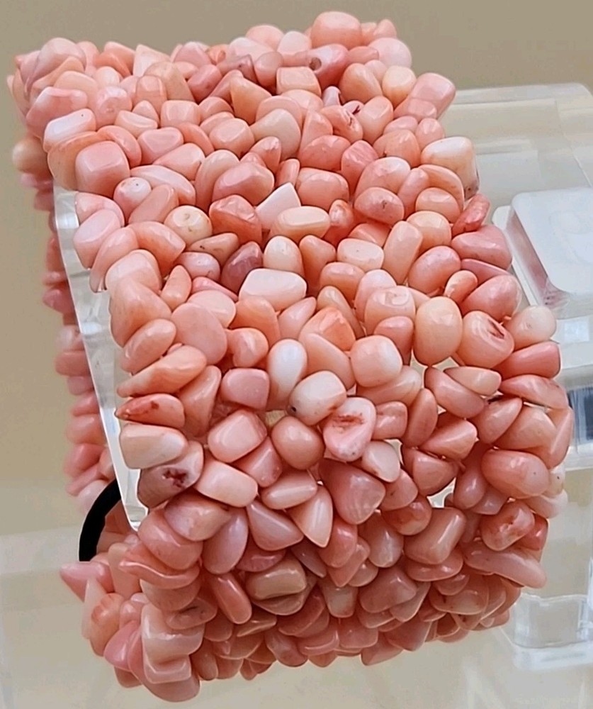 PJS Vintage Pink Coral Beaded Stretch Bangle Bracelet