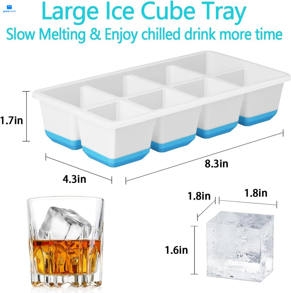Large Ice Cube Trays 2 Pack, Silicone Easy-Release and Large, Blue White