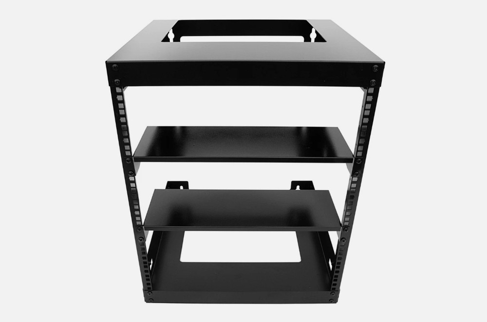 12U Wall Mount Open Frame 19" Server Rack 15" Depth Black w/ 2 Shelves